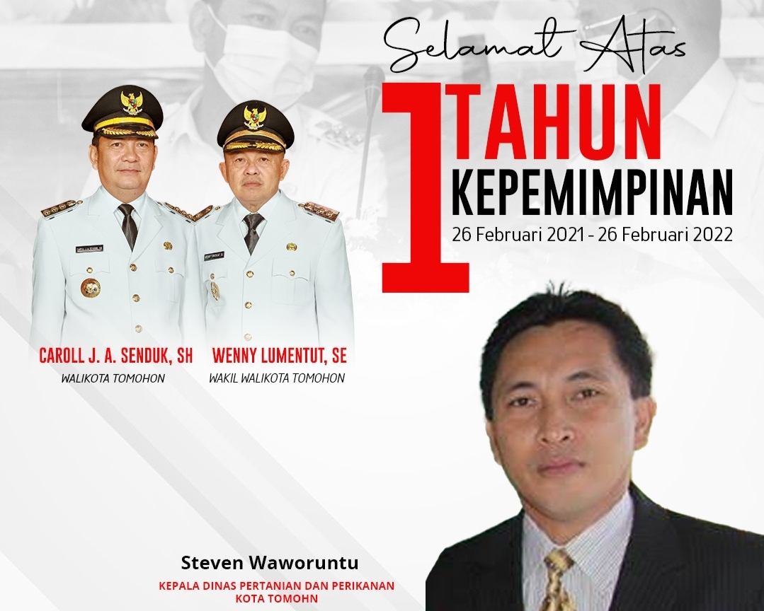 Dinas Pertanian dan Perikanan Kota Tomohon mengucapkan, Selamat HUT Satu Tahun Kepemimpinan Walikota Tomohon mengucapkan, Selamat HUT Satu Tahun Kepemimpinan Walikota Tomohon, Caroll Senduk dan Wakil Walikota, Wenny Lumentut