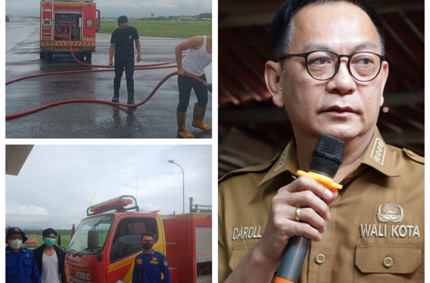  Peduli Kepentingan Umum, Caroll JA Senduk Instruksikan Damkar Tomohon Bantu Bersihkan Debu Vulkanik di Bandara Samrat