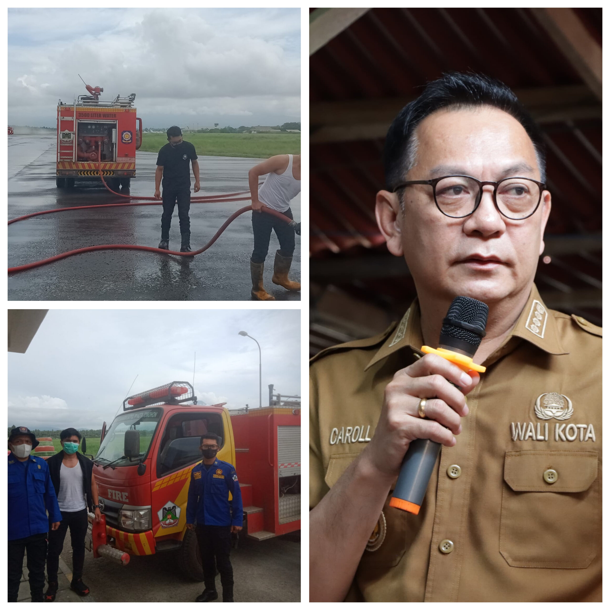 Peduli Kepentingan Umum, Caroll JA Senduk Instruksikan Damkar Tomohon Bantu Bersihkan Debu Vulkanik di Bandara Samrat