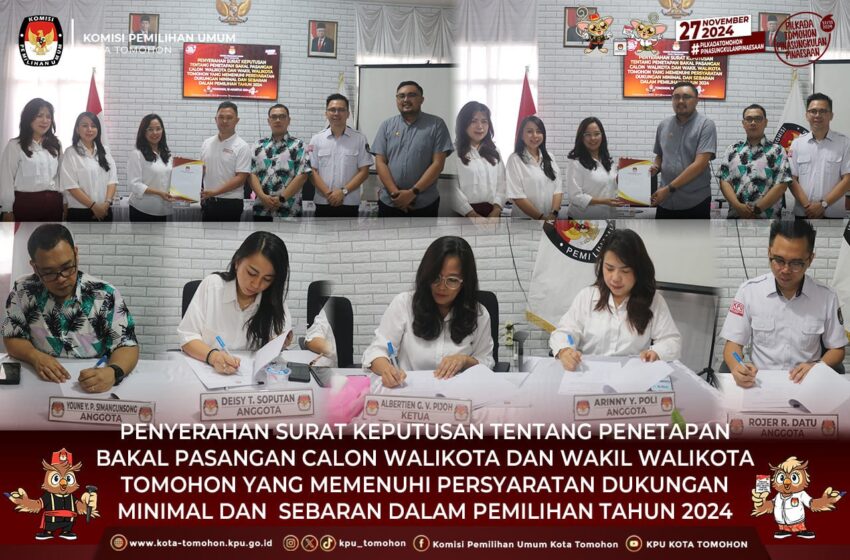  KPU Tomohon Serahkan SK Penetapan Bapaslon yang Penuhi Persyaratan Dukungan Minimal dan Sebaran