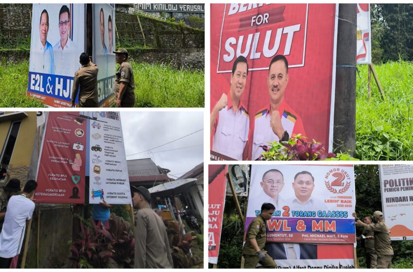  Bawaslu – Satpol PP Tomohon Tertibkan Alat Peraga Kampanye, Berikan Apresiasi kepada Paslon yang Tertib