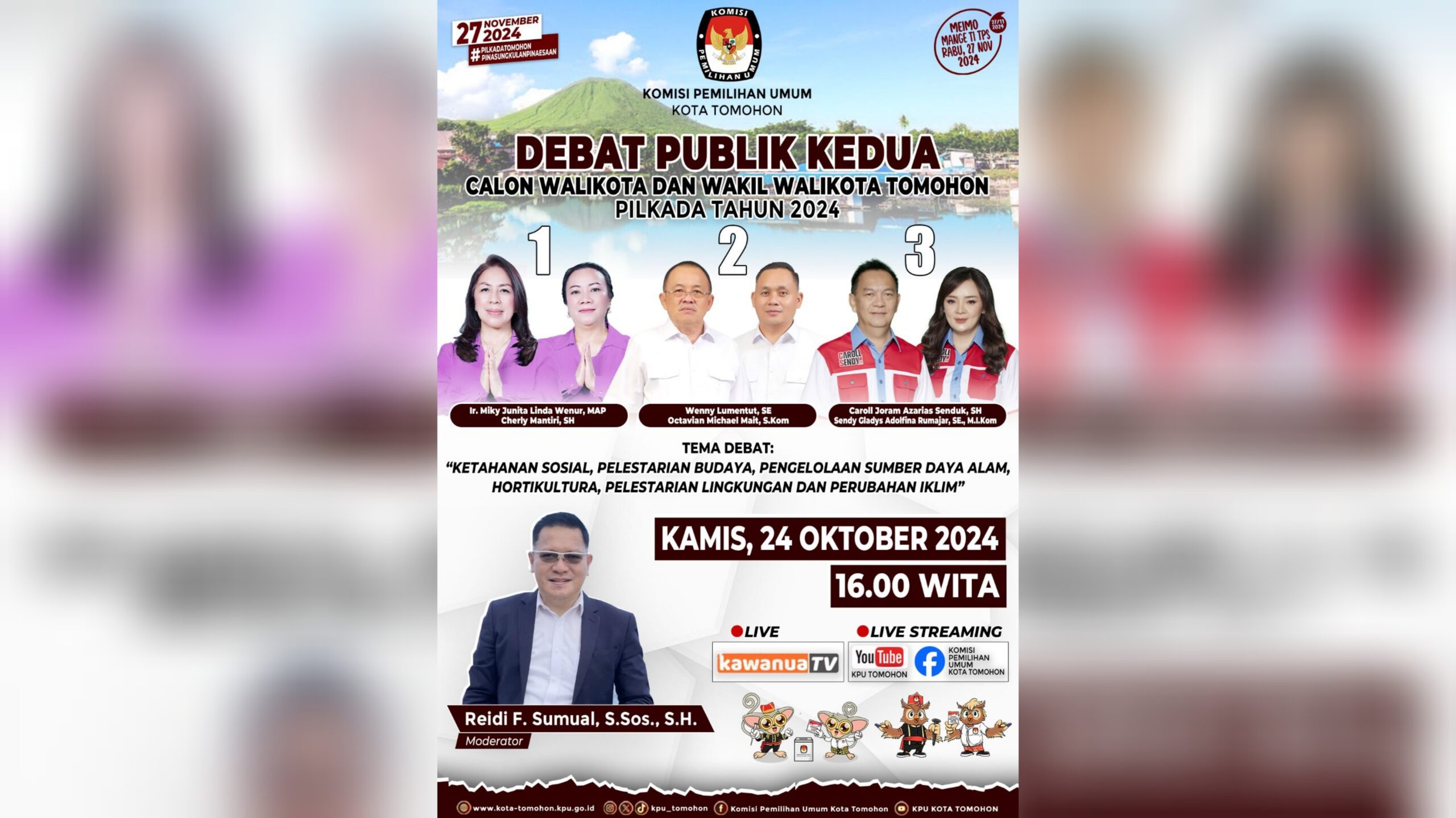 KPU Tomohon Ajak Masyarakat Saksikan Debat Publik ke 2 Calon Wali kota dan Wakil Wali kota Tomohon