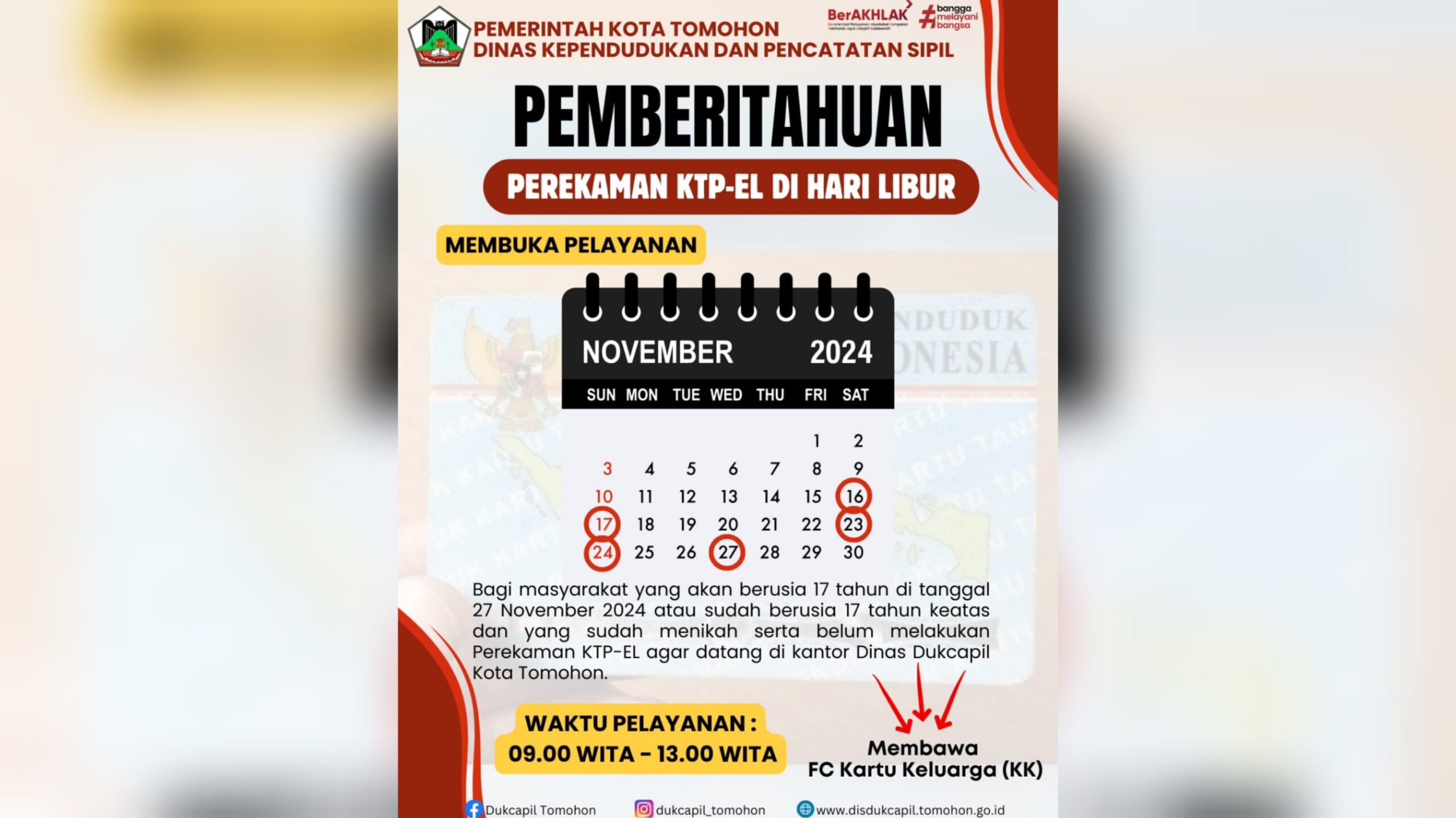 Ikuti Instruksi Mendagri, Pemkot Tomohon Buka Layanan Khusus KTP pada Sabtu dan Minggu Jelang Pencoblosan